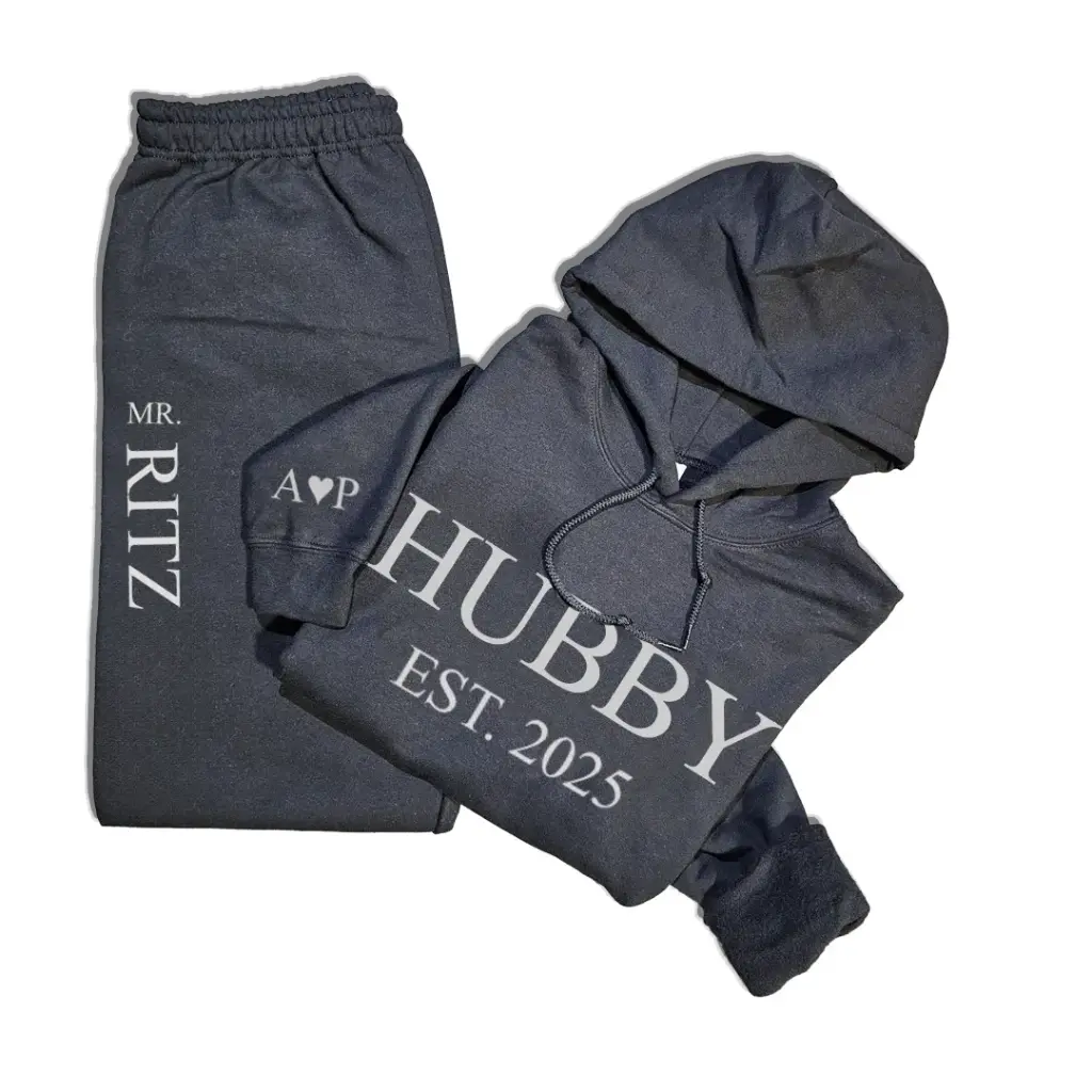 Personalized Embossed Puff HUBBY Hoodie & Joggers Set Contrast