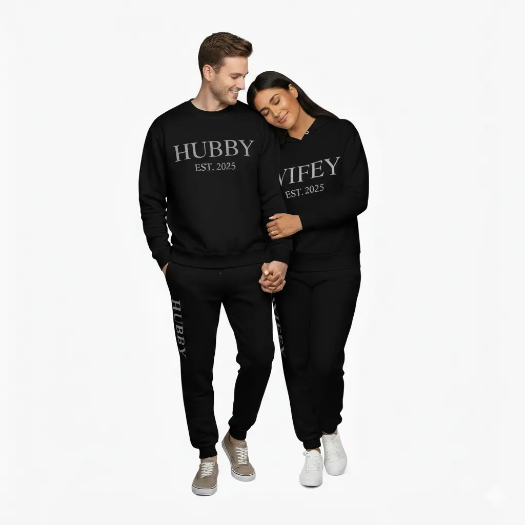 Personalized Embossed Puff HUBBY Sweatshirt & Joggers Set Contrast