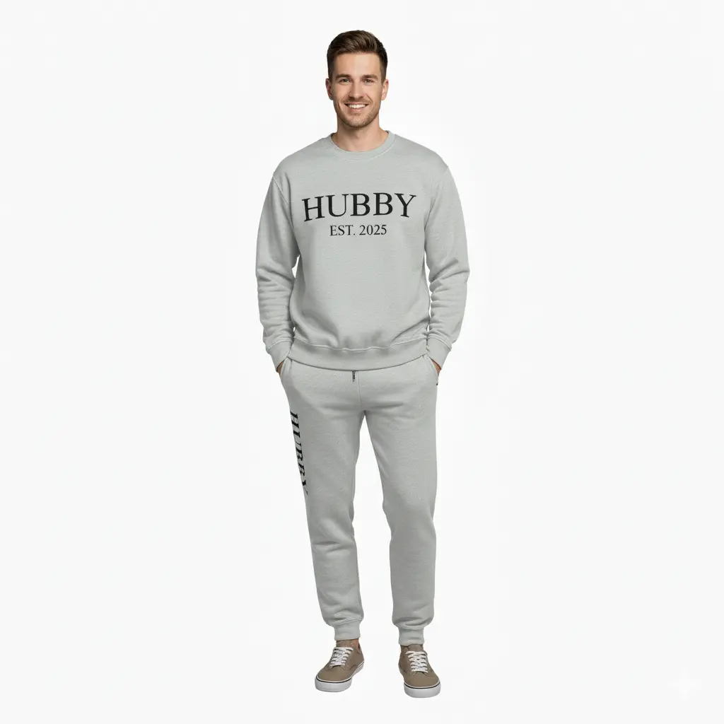 Personalized Embossed Puff HUBBY Sweatshirt & Joggers Set Contrast