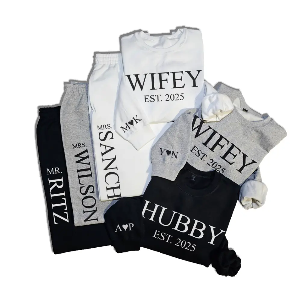 Personalized Embossed HUBBY Sweatshirt & Joggers B&W Set