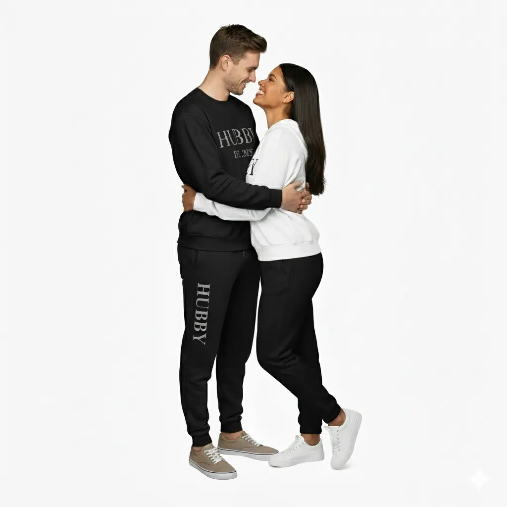 Personalized Embossed Puff WIFEY Sweatshirt & Joggers Set Contrast