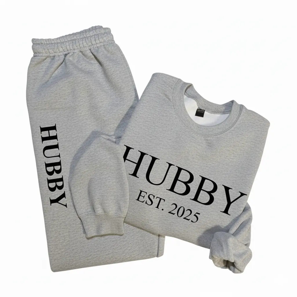Personalized Embossed Puff HUBBY Sweatshirt & Joggers Set Contrast