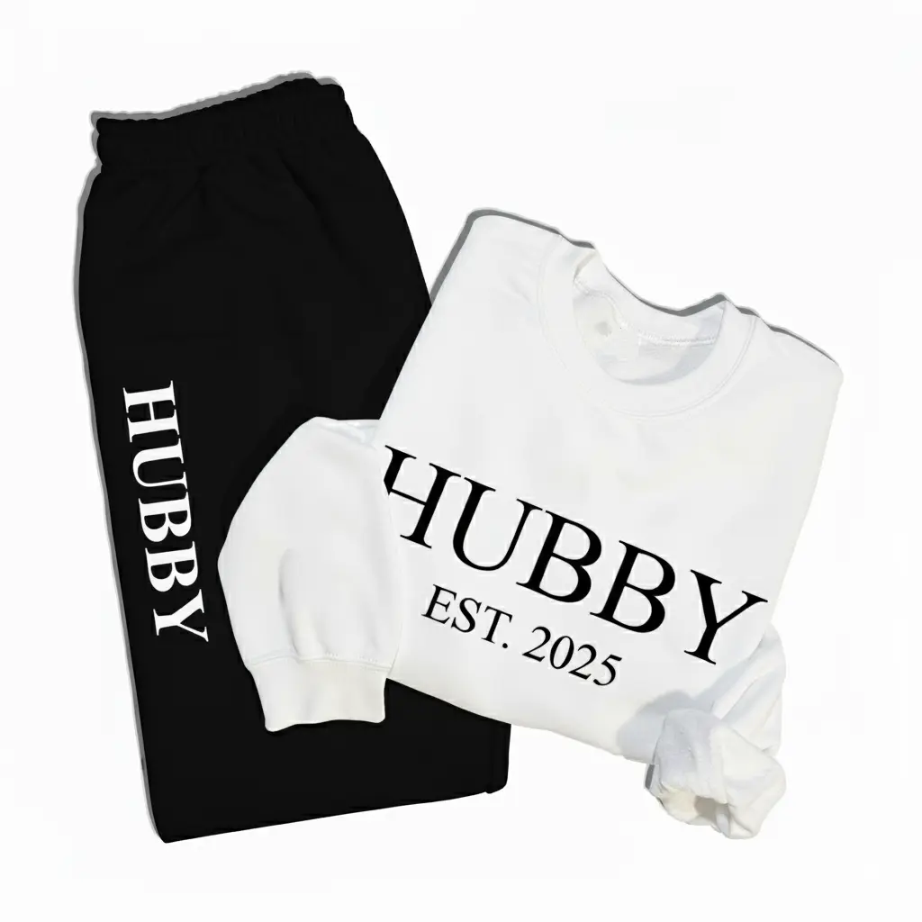 Personalized Embossed Puff HUBBY Sweatshirt & Joggers Set Contrast