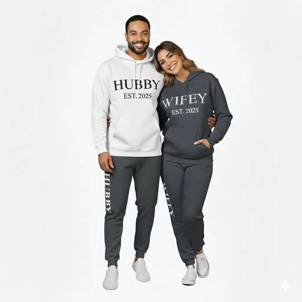 Personalized Embossed Puff HUBBY Hoodie & Joggers Set Contrast