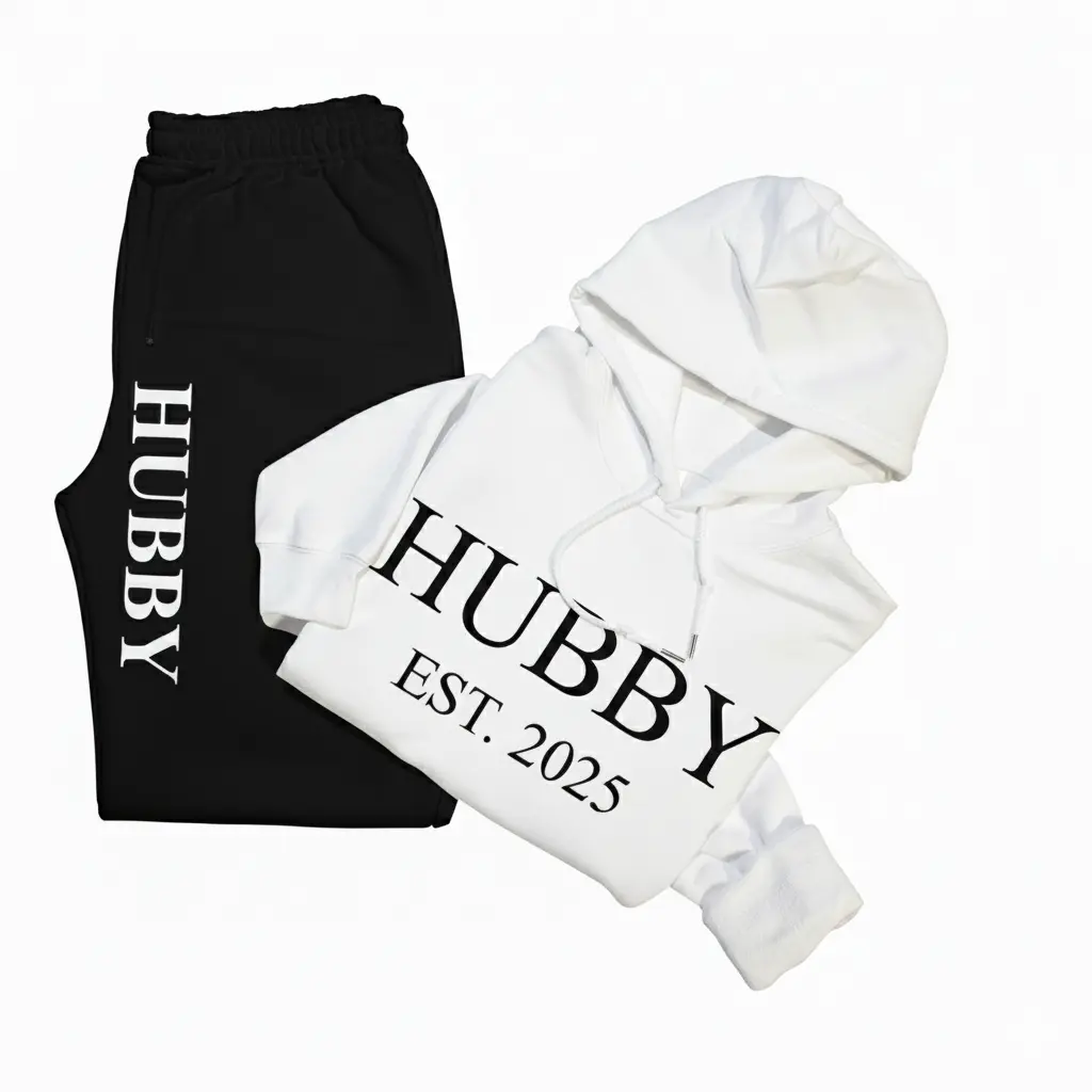 Personalized Embossed Puff HUBBY Hoodie & Joggers Set Contrast
