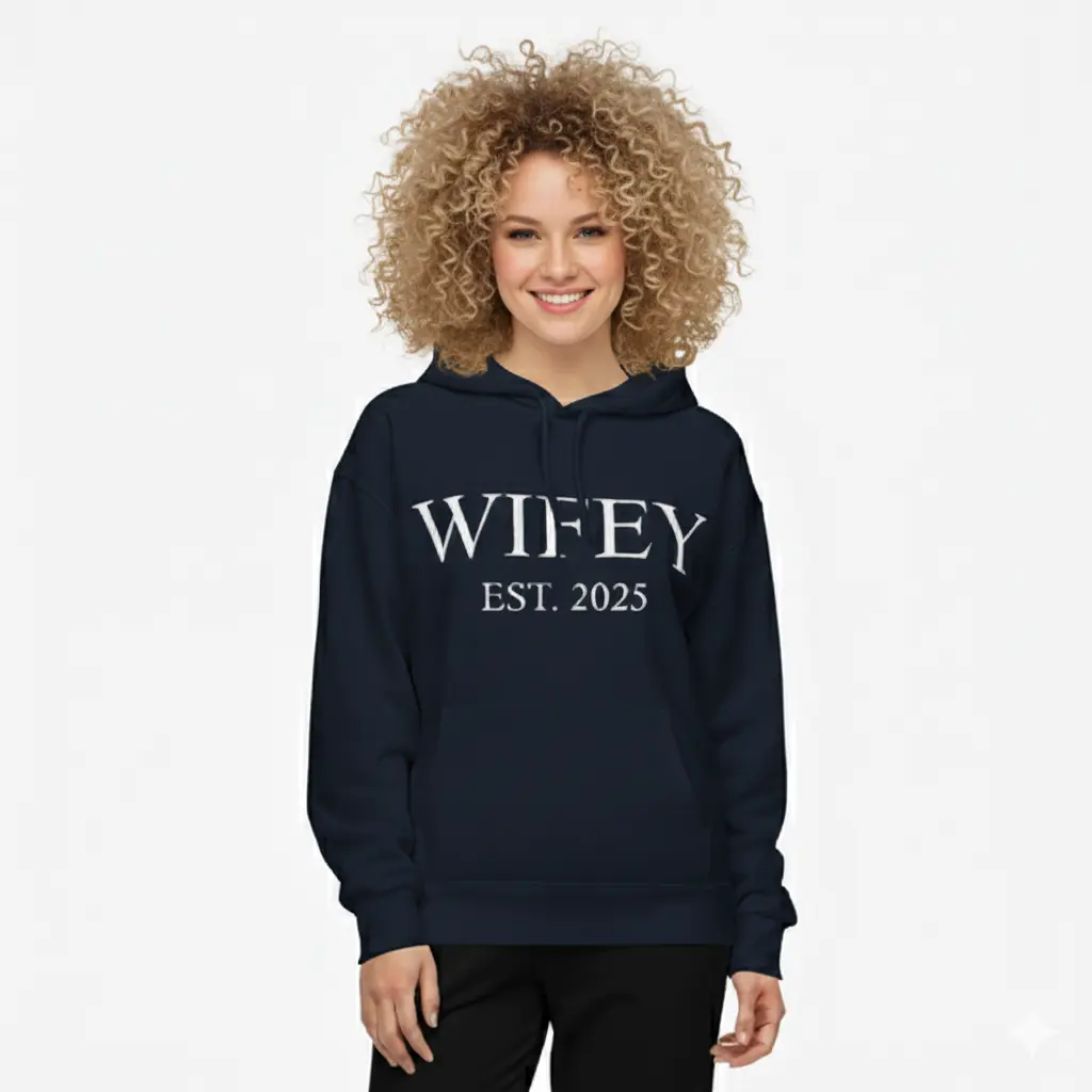 Personalized Embossed WIFEY Hoodie Contrast