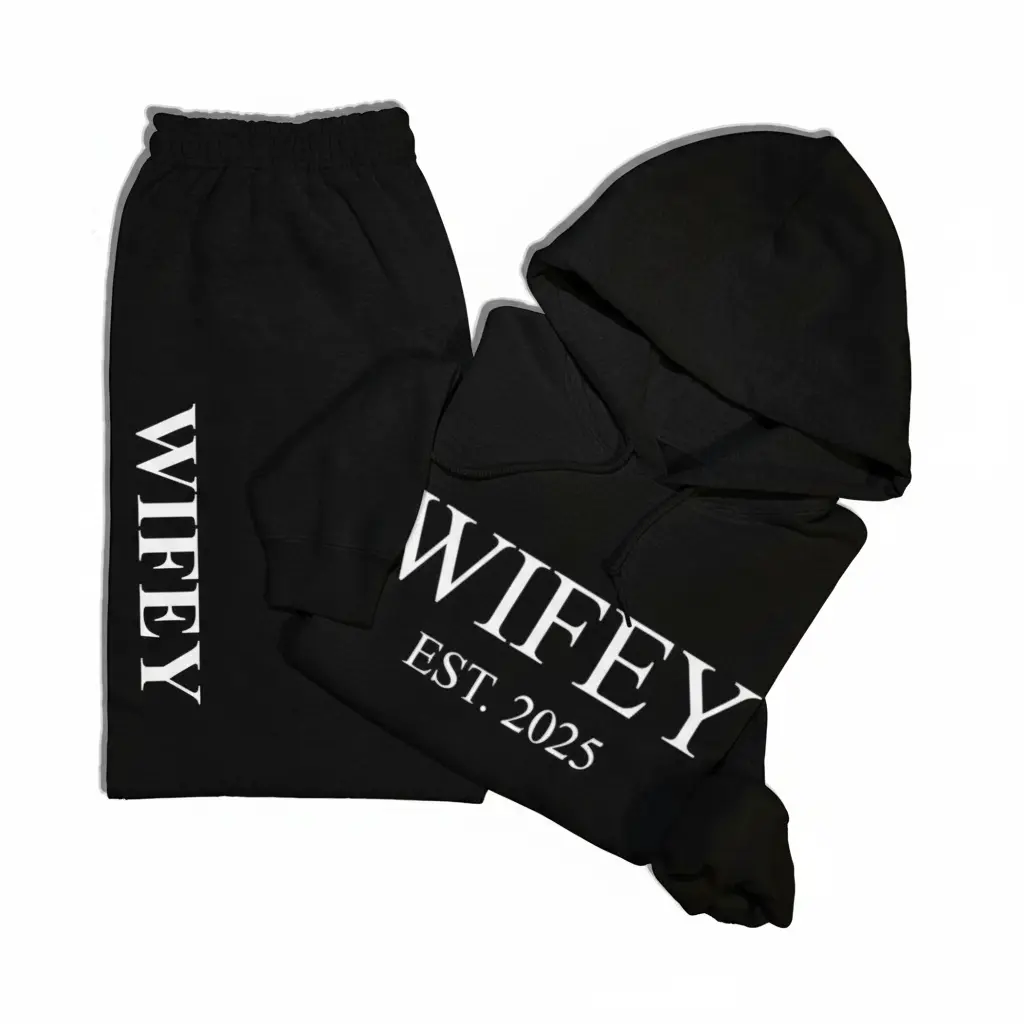 Personalized Embossed Puff WIFEY Hoodie & Joggers Set Contrast
