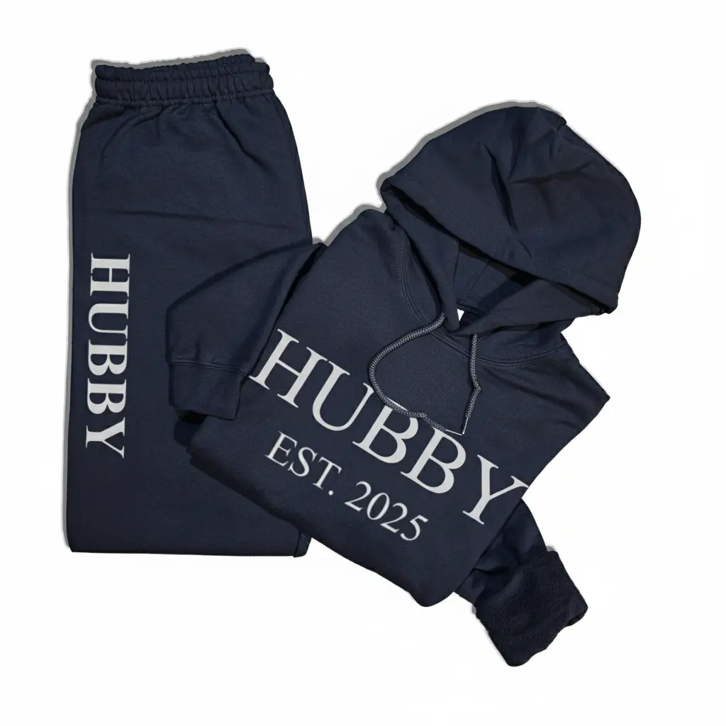Personalized Embossed Puff HUBBY Hoodie & Joggers Set Contrast