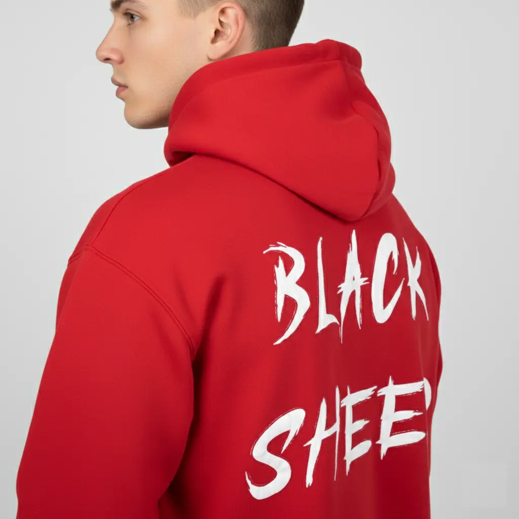 Black Sheep - Embossed Puff Back Hoodie on model