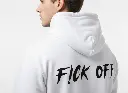 F!ck Off - Embossed Puff Back Hoodie White on model