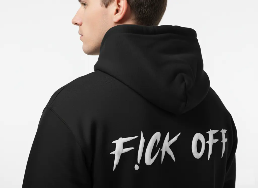 F!ck Off - Embossed Puff Back Hoodie on model