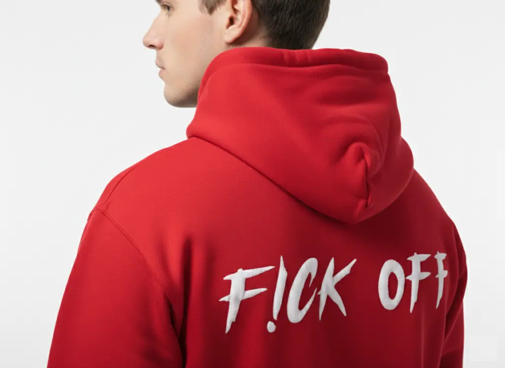 F!ck Off - Embossed Puff Back Hoodie on model