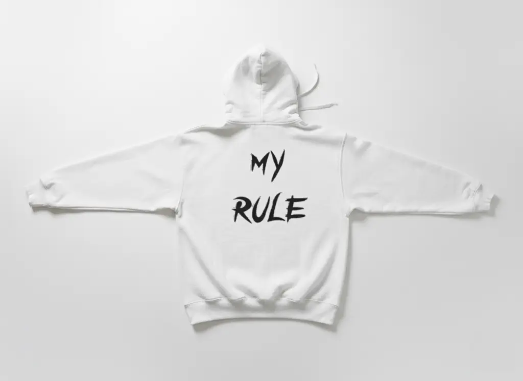 My Rule - Embossed Puff Back Hoodie White