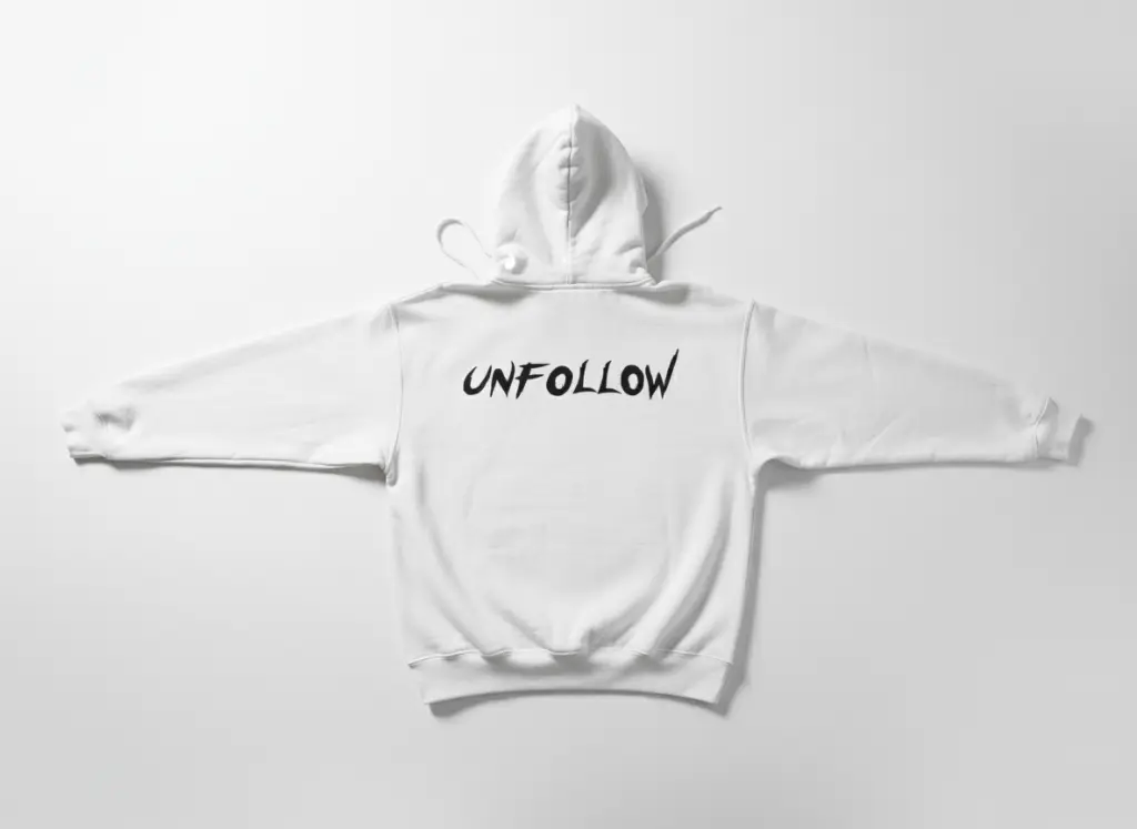 Unfollow - Embossed Puff Back Hoodie White