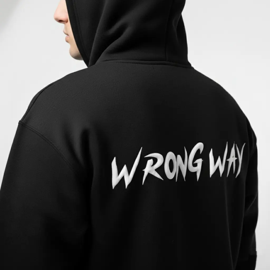 Wrong way - Embossed Puff Back Hoodie on model