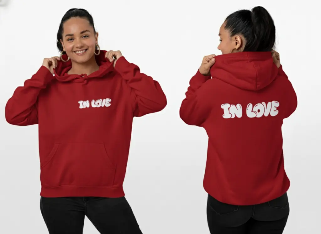 In Love - Embossed Valentines Red Hoodie