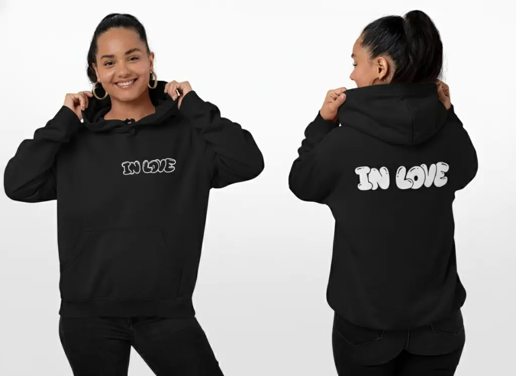 In Love - Embossed Valentines Black Hoodie