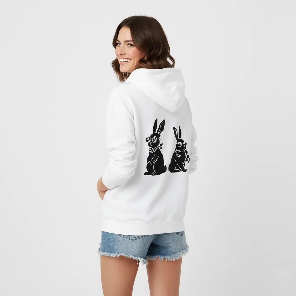 Rabbits - Embossed Easter White Hoodie