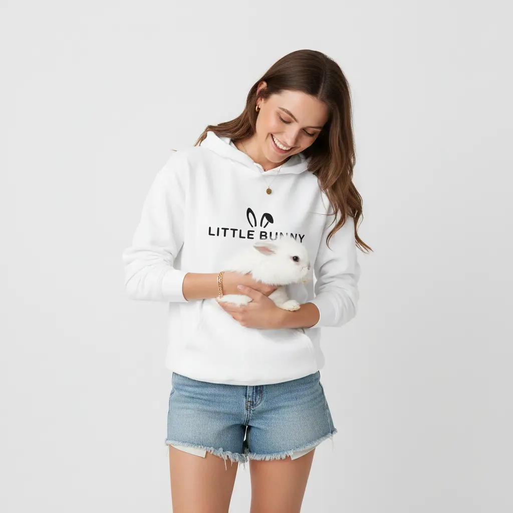 Little Bunny - Embossed Easter White Hoodie