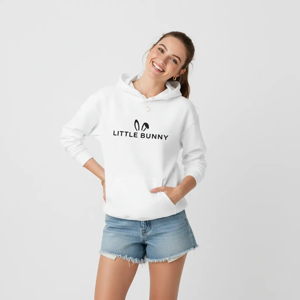 Little Bunny - Embossed Easter White Hoodie