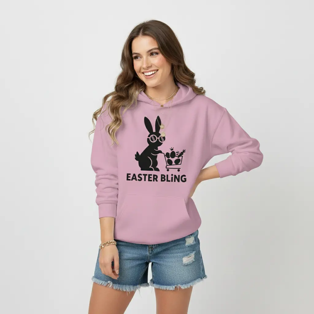 Easter Bling - Embossed Easter Pink Hoodie