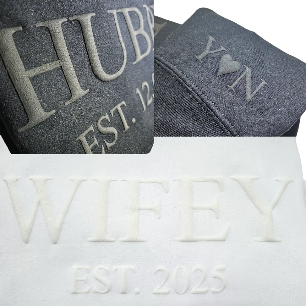 Personalized Embossed WIFEY/HUBBY Sweatshirt B&W Bundle