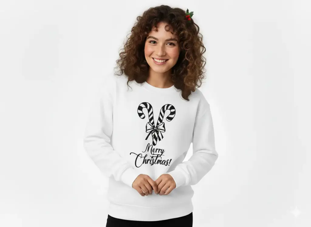 Embossed Candy Cane Christmas Sweatshirt