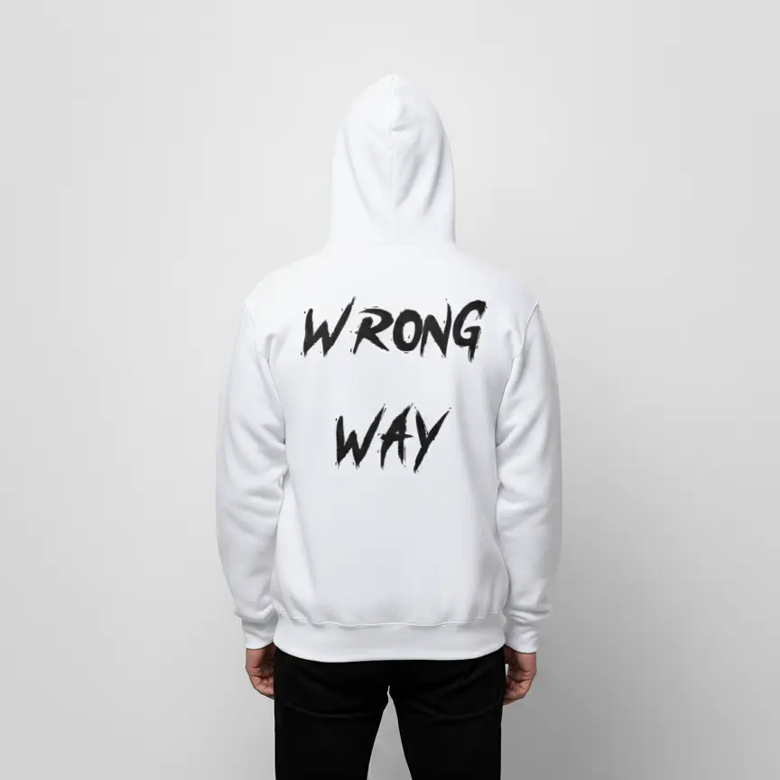Wrong way - Embossed Puff Back Hoodie White
