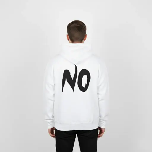 No - Embossed Puff Back Hoodie White