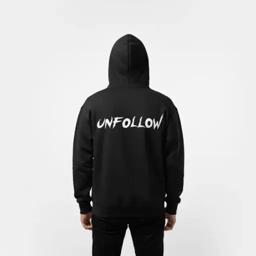 Unfollow - Embossed Puff Back Hoodie Black